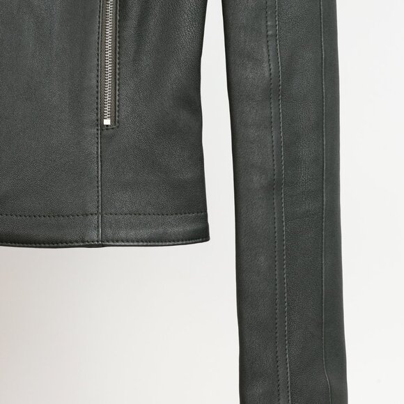 Hugo Boss Grey Green Leather Moto Jacket - Picture 6 of 13